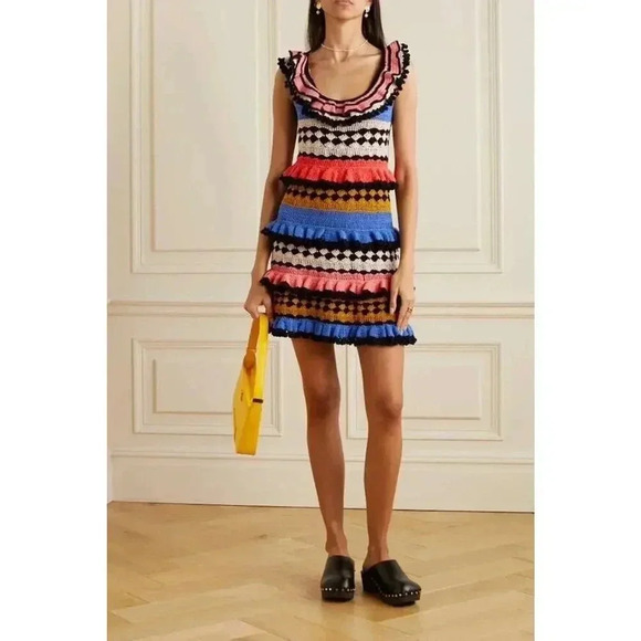 $950 Zimmermann Handmade Real Croch Tiggy Frill Tiered Pompom Dress Resort Sz 12 - Picture 6 of 16